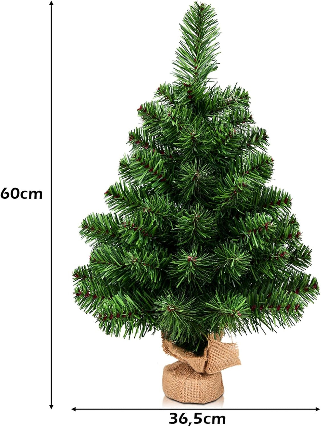 KOMFOTTEU 60 cm künstlicher Weihnachtsbaum Mini, Tisch Christbaum mit 67 Zweigspitzen, Kleiner Tanne
