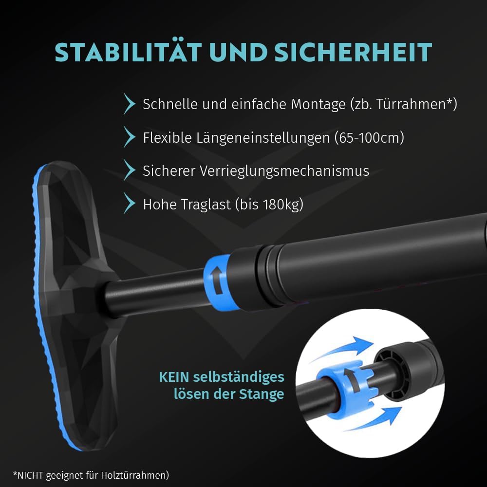 MAMOLO - Klimmzugstange für Türrahmen 65-100 cm | Ohne Bohren | Hohe Stabilität | Modernes Design –