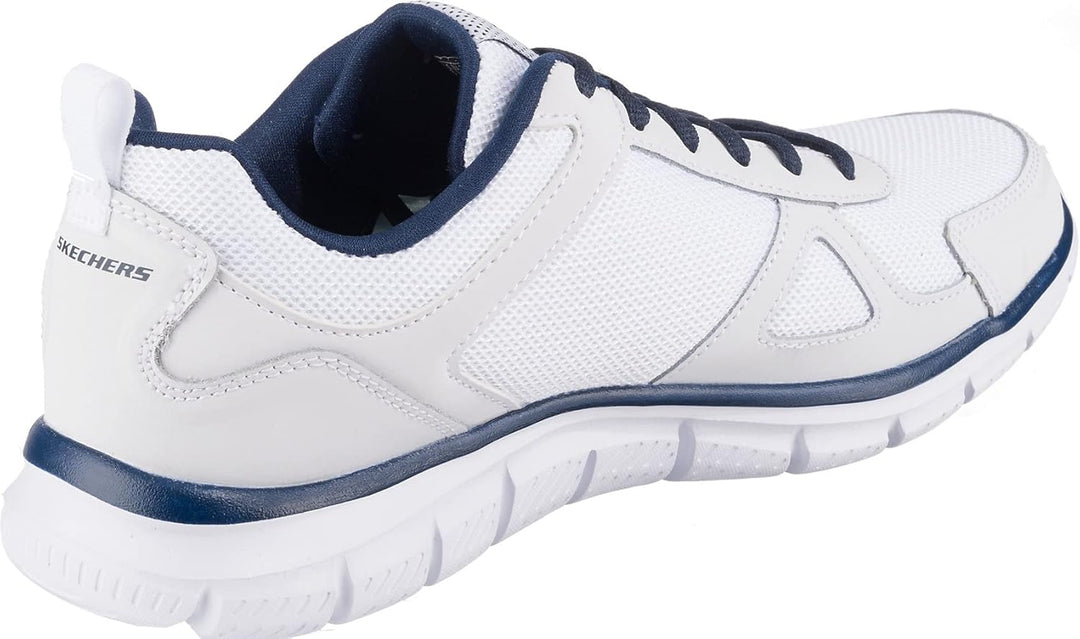 Skechers Herren Track Scloric Sneaker, 39 EU White Leather Mesh Pu Navy Trim