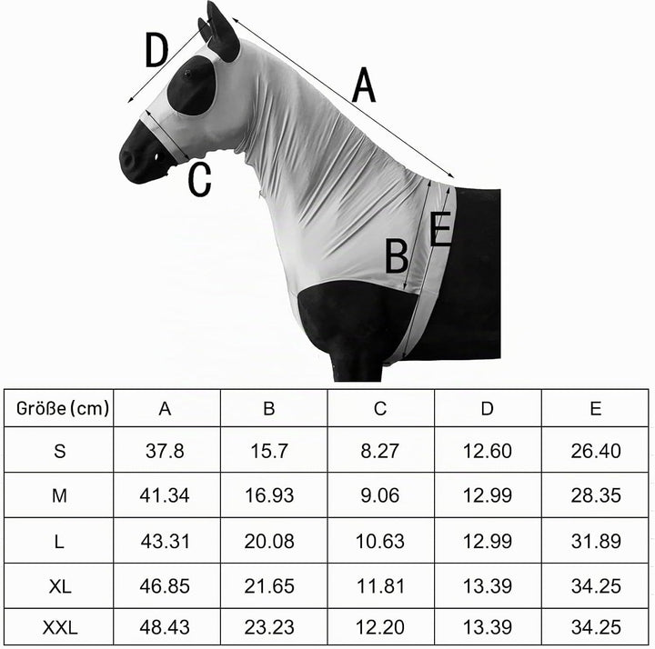 Leberna Lycra Stretch-Pferd Kapuze mit Reissverschluss - vollen Gesicht-Hals-Abdeckung XL Schwarz, X