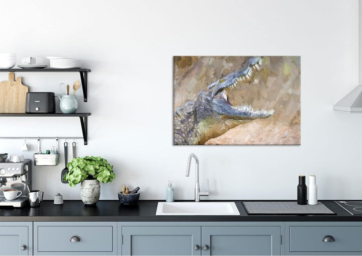 Pixxprint Glasbild | Wandbild aus Echtglas | gewaltiges Krokodil | 80x60 cm | inkl. Aufhängung und A