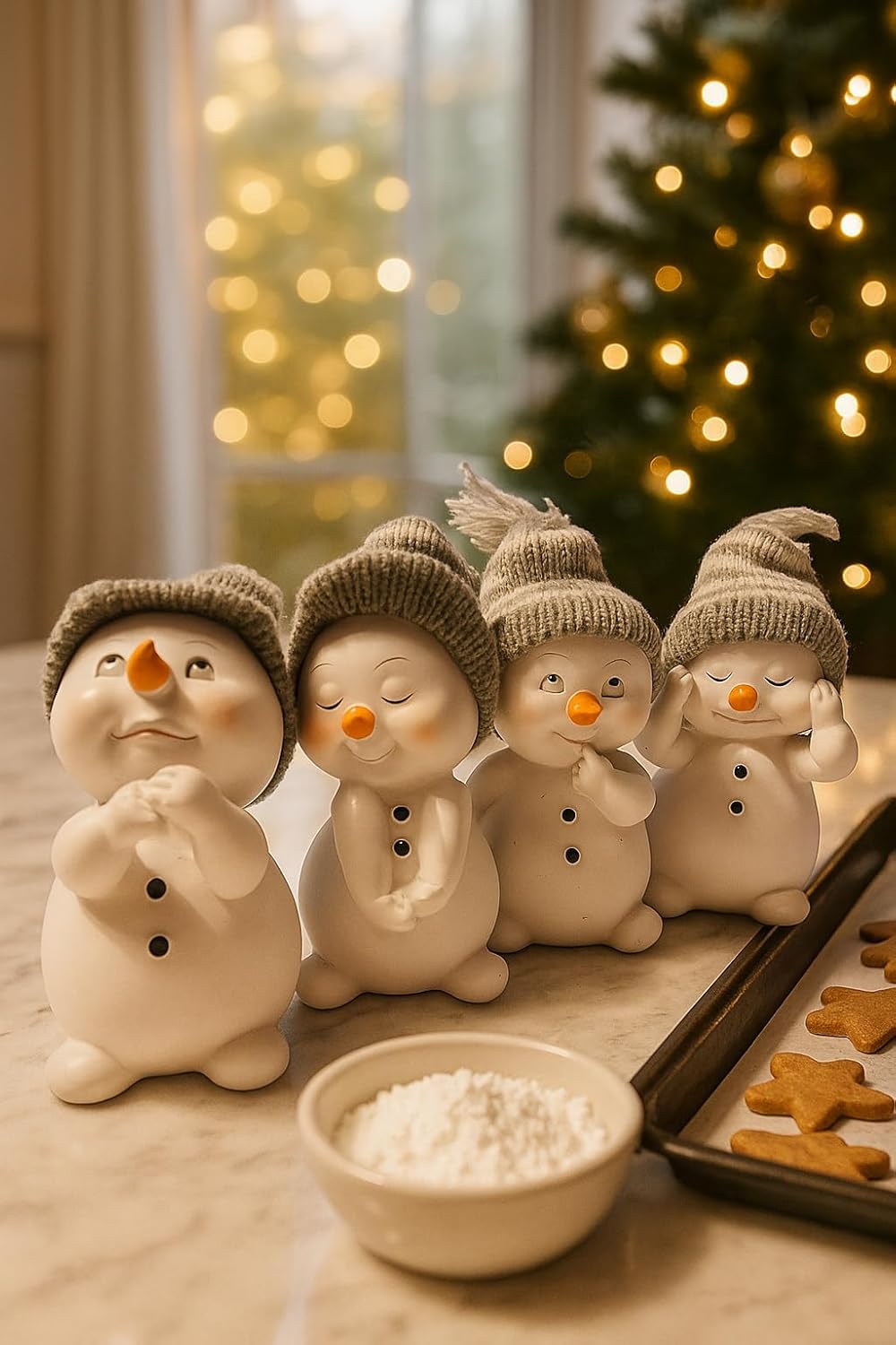 khevga Weihnachtsdeko Deko-Figuren Schneemann im 4er Masse ca. 6x6x11 cm Grau, Grau