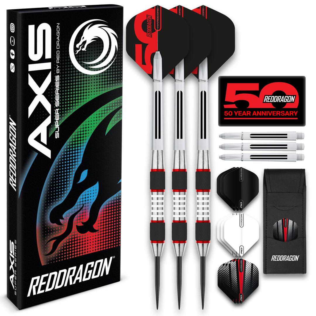 RED DRAGON Evos Steel Tungsten Dartpfeile Profi Steel Darts Set mit Flights, Schäfte and Brieftasche