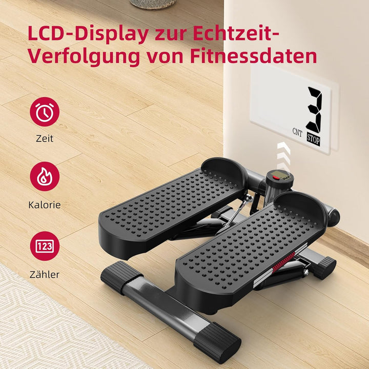 ST1 Mini-Stepper für Zuhause, 2-in-1 Up-Down Swing Stepper mit Power Ropes, LCD-Display, Einstellbar