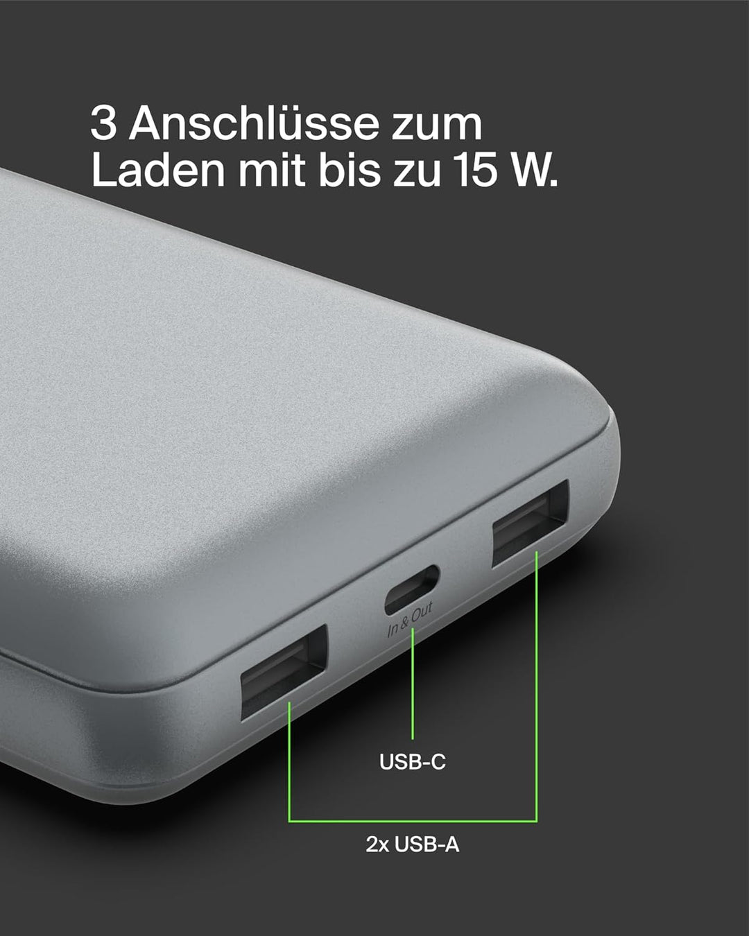 Belkin tragbares USB-C-Ladegerät, 20.000mAh, 20K Powerbank mit USB-C-EIN-/Ausgang und 2 USB-A-Anschl