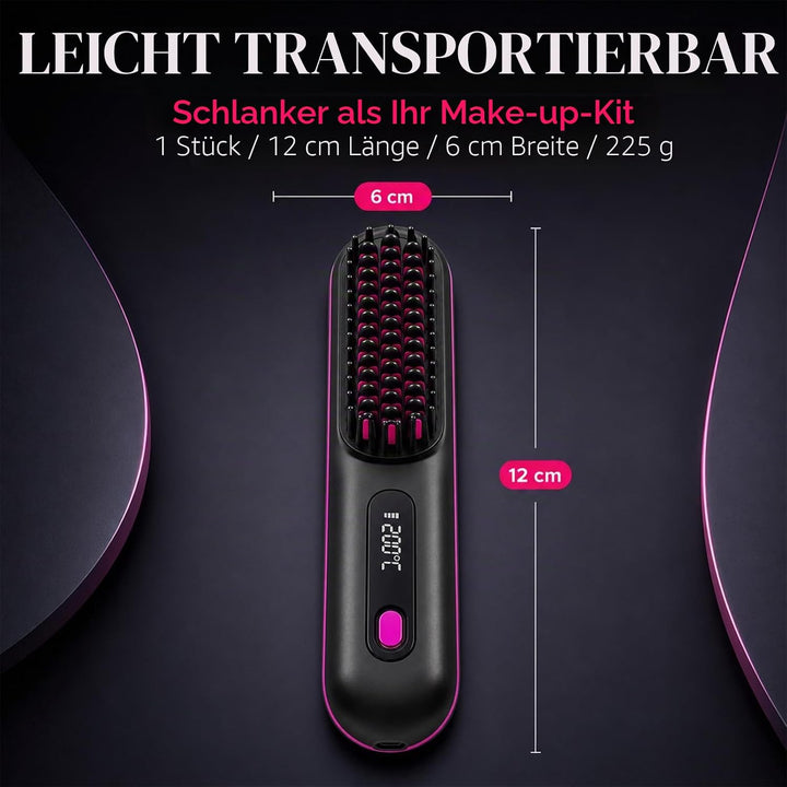 Anti-Frizz Haarglättung Glättbürste Kabellos, MCH Keramik Haarglätter Bürste, 3 Temperaturstufen LCD