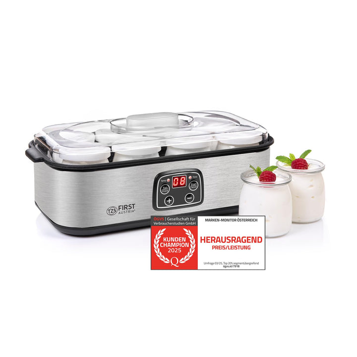 TZS First Austria elektischer Joghurtbereiter, Joghurt Maker, 30 W, 8 Gläser, 190 ml, LCD-Display, T