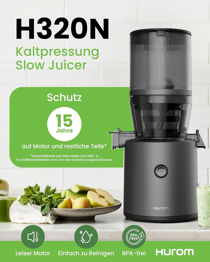 Hurom H320N Series Entsafter für Obst/Gemüse, elektrisch, Kaltpresse – leiser Motor – hohe Saftausbe