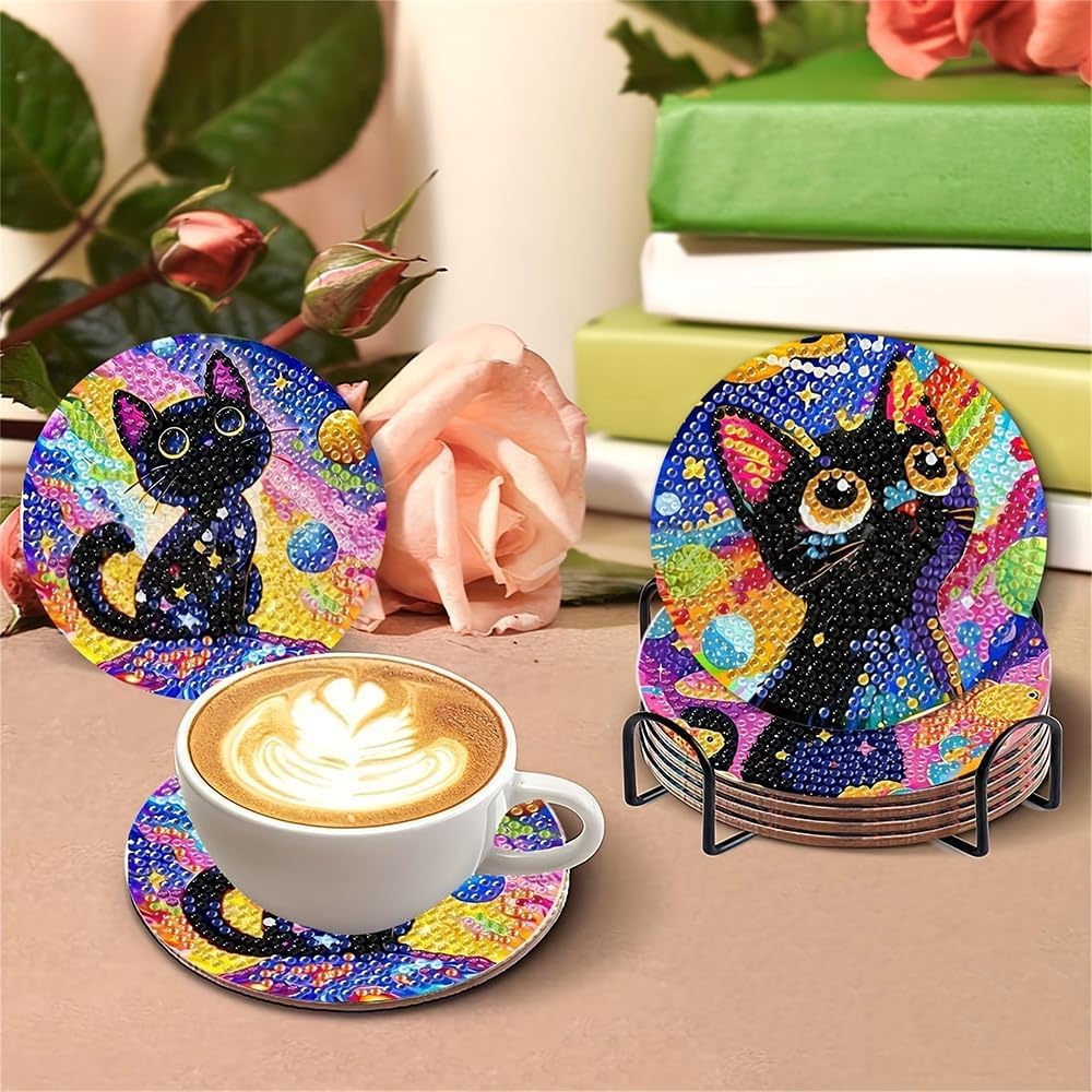 GmeDhc Diamond Painting Untersetzer mit Halter, 8 Stück Cocktail Diamant Tassenuntersetzer, 5D DIY U