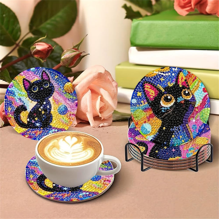GmeDhc Diamond Painting Untersetzer mit Halter, 8 Stück Cocktail Diamant Tassenuntersetzer, 5D DIY U