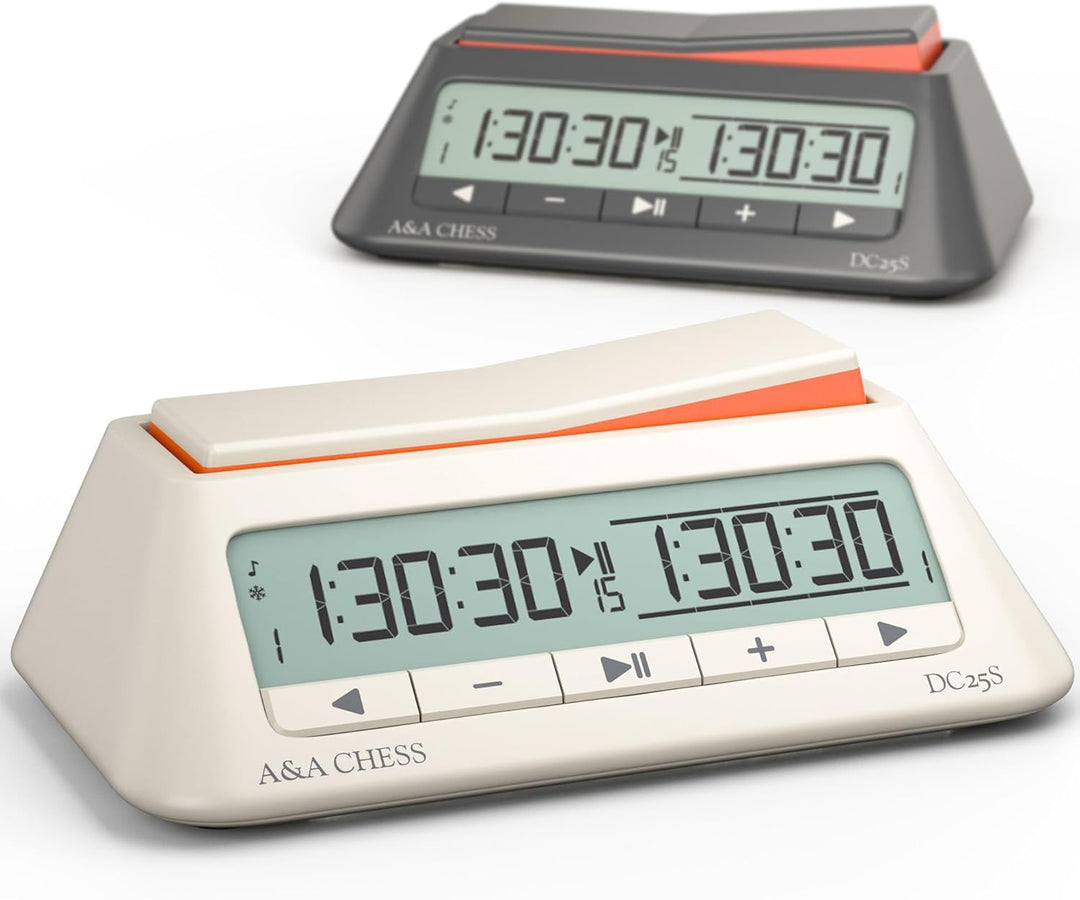 A&amp;A Clock, Digital Chess Timer with 36 Tournament Modes, Stylish Minimalist Design with Rocker, Port