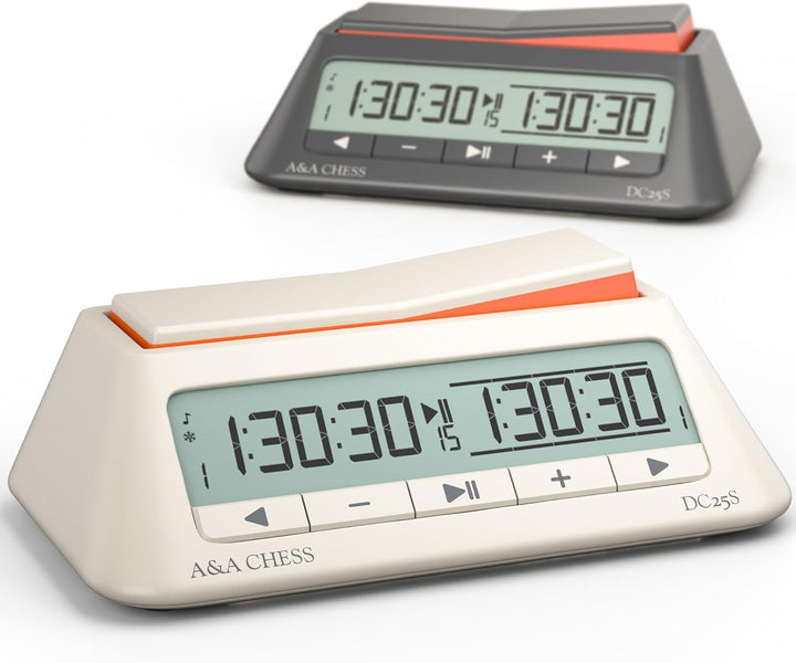 A&amp;A Clock, Digital Chess Timer with 36 Tournament Modes, Stylish Minimalist Design with Rocker, Port