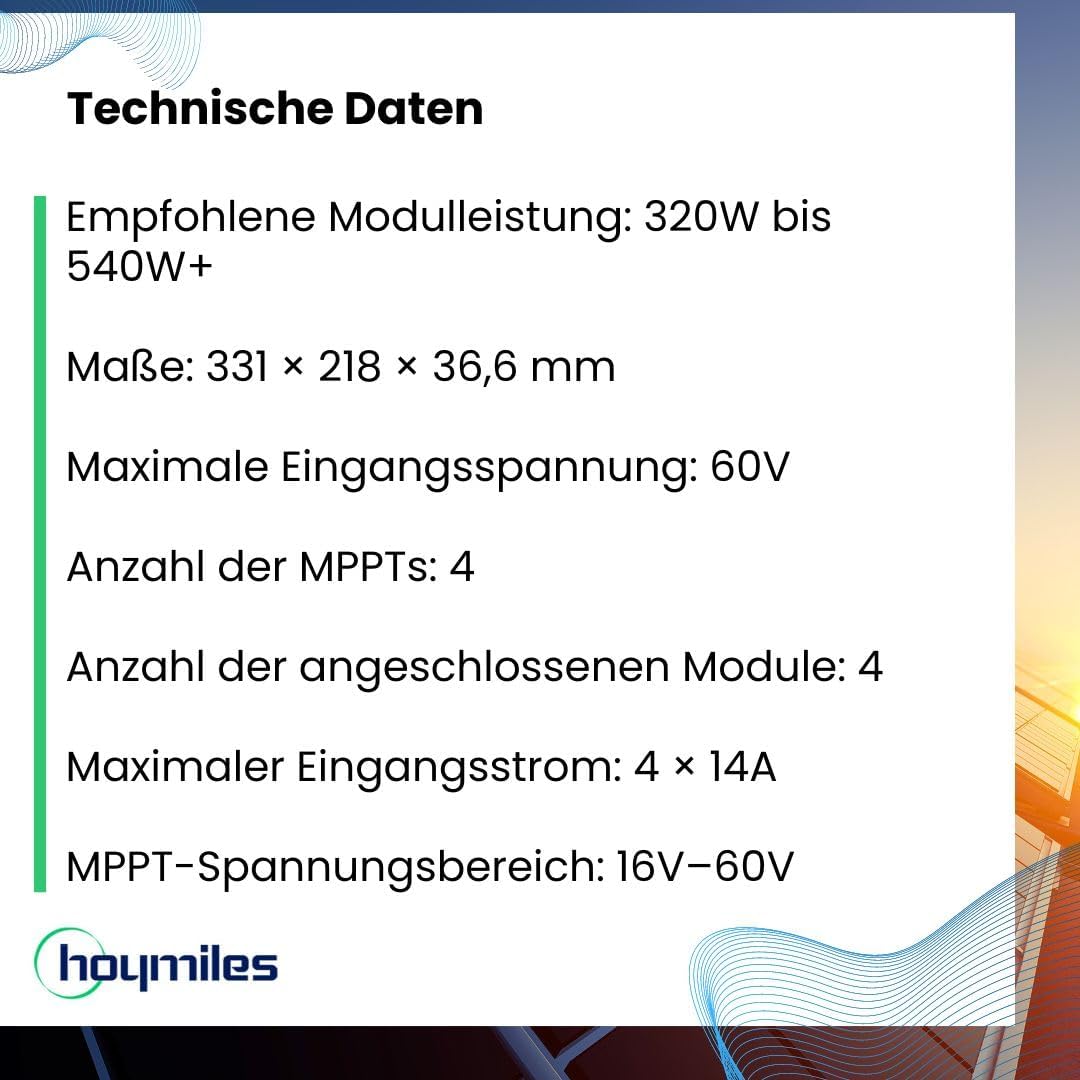 Hoymiles HMS-1600-4T - HMS 1600 Hoymiles Wechselrichter für Ihr Solar Balkonkraftwerk 1600W I Micro