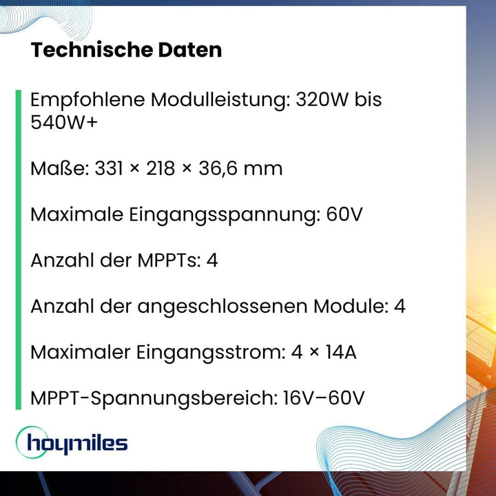 Hoymiles HMS-1600-4T - HMS 1600 Hoymiles Wechselrichter für Ihr Solar Balkonkraftwerk 1600W I Micro