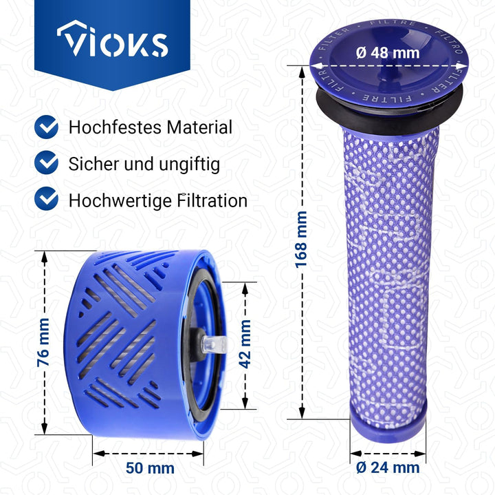 VIOKS 2x Staubsauger Filter Ersatz für Dysоn Filter 965661-01 + 2x Abluftfilter Ersatz für Dysоn 966