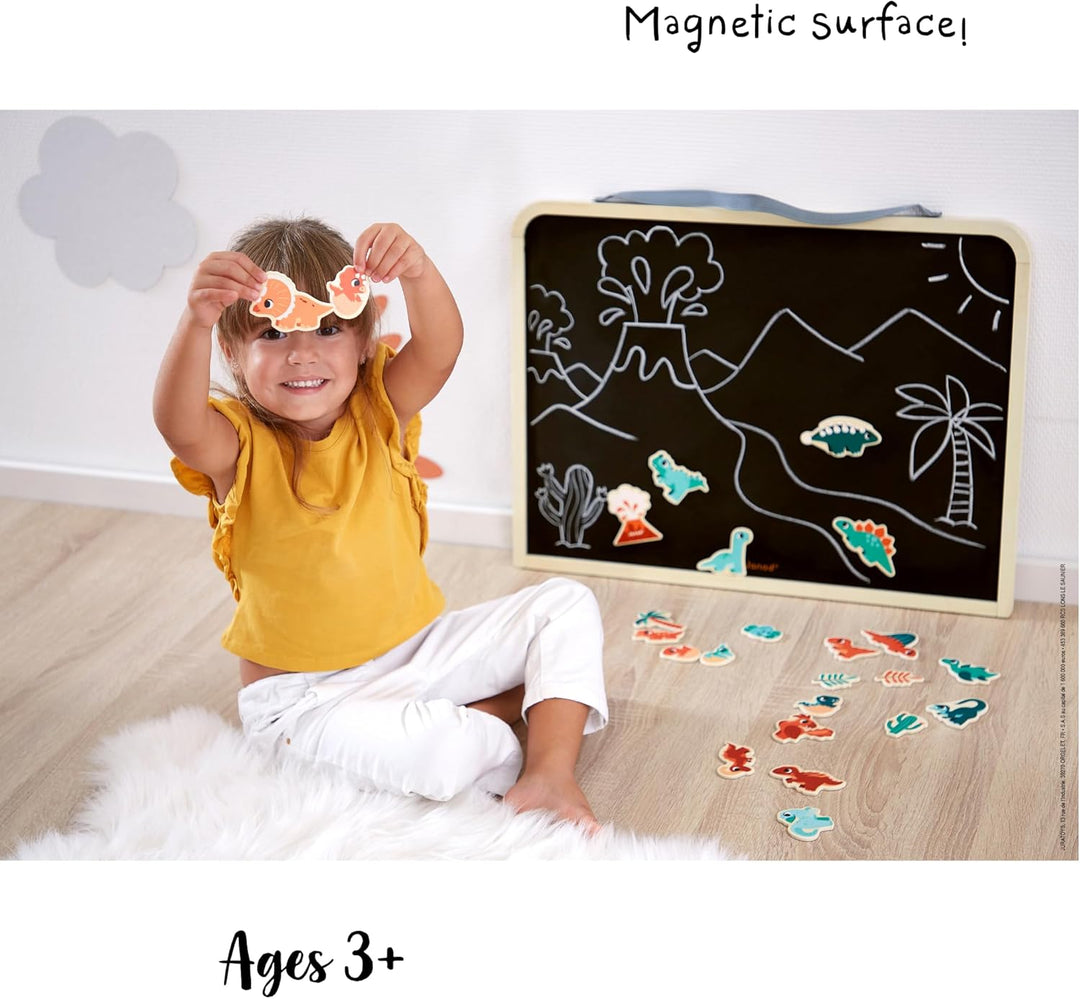 Janod - Grosse Magnetische, Beidseitige Wandtafel - Schreiben und Zeichnen - 3 Kreiden + 1 Bürste -