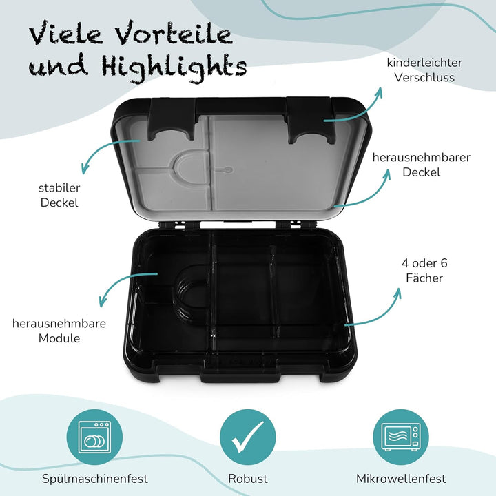Brotdose Kinder mit Fächern - Bento Box auslaufsicher - robust - BPA Frei Lunchbox - Brotbox für Sch