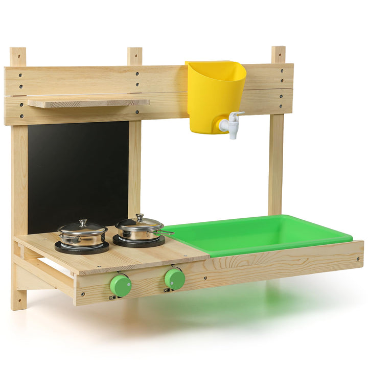 BlueWood Matschküche Kinder Outdoor, Holzspielzeug, Kinderküchen-Spielset mit, Spielfutter, Küchenzu