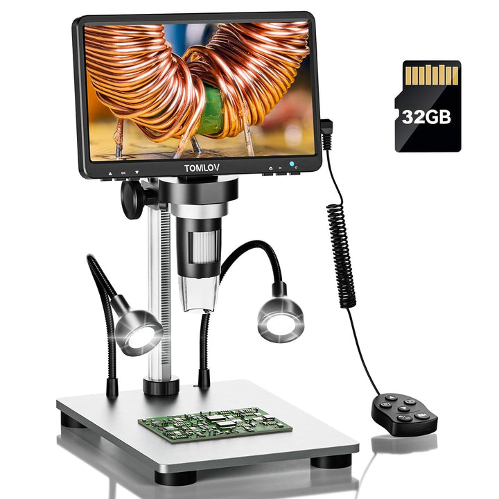 TOMLOV DM9 7" LCD Digital Mikroskop 1200X, 1080P HD Video Mikroskope, Lötmikroskop Handmikroskop mit