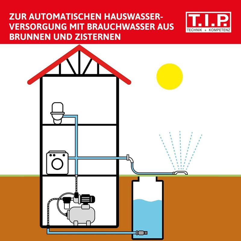 T.I.P. Hauswasserwerk Edelstahl (4.350 l/h Fördermenge, 45 m Förderhöhe, 4,5 bar Druck, 1.000 W, Ins