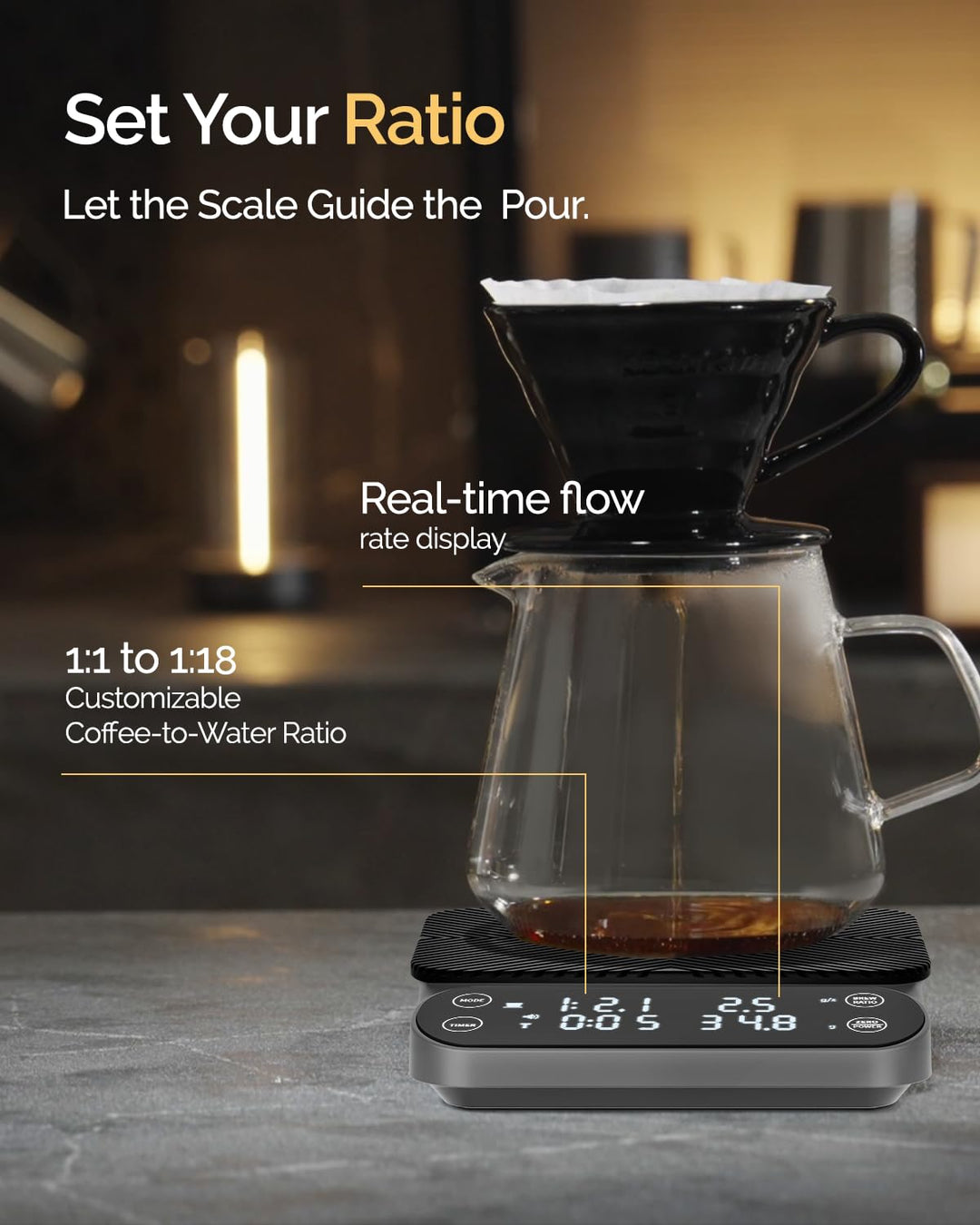 Maestri House S3 Kaffeewaage mit Timer, 3kg/0,1g Wiederaufladbar Digitale Espresso Waage, 3 Brühmodi