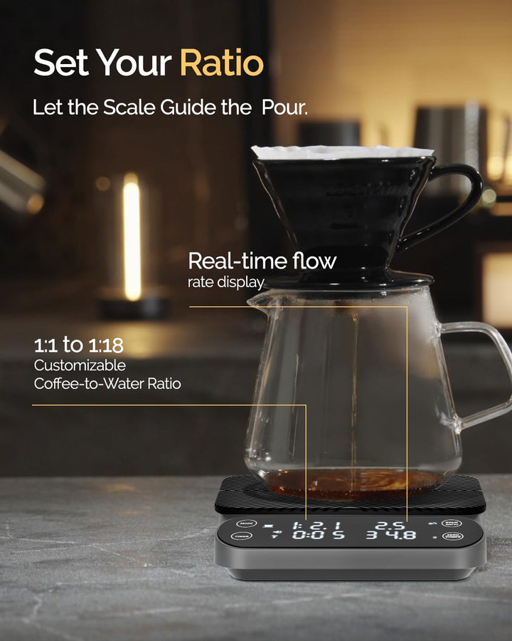 Maestri House S3 Kaffeewaage mit Timer, 3kg/0,1g Wiederaufladbar Digitale Espresso Waage, 3 Brühmodi