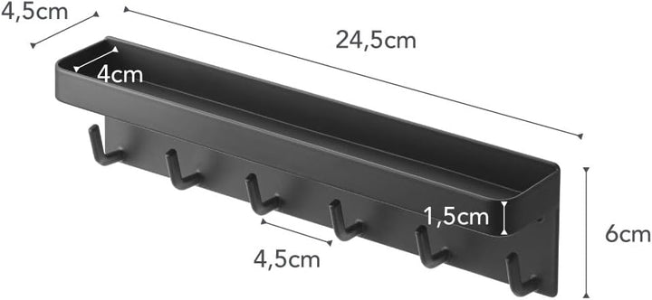 Yamazaki 2755 SMART Magnetischer Schlüsselhaken mit Ablage, schwarz, Stahl, minimalistisch, 24.5 x 4