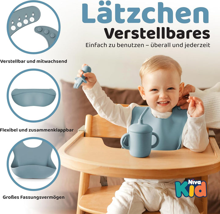 Baby Silikon Geschirr Set, Kindergeschirr Set mit BabyTeller mit Saugnapf, Geschirrset Baby für Beik