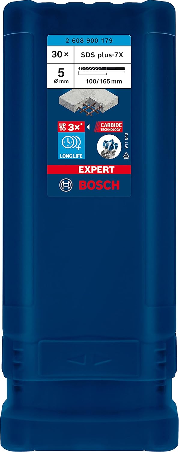 Bosch Professional 30x Expert SDS plus-7X Hammerbohrer (für Stahlbeton, Ø 5,00x165 mm, Zubehör Bohrh