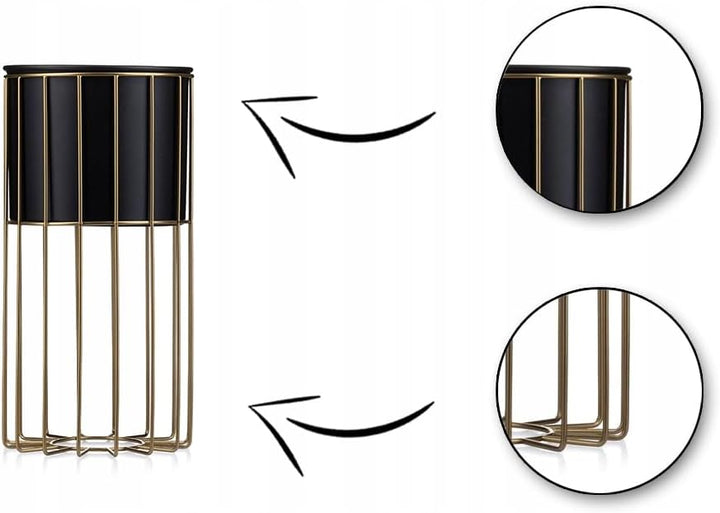 Moderne Blumenständer Metall 42 cm Hoch mit Schwarz Blumentopf Rund 19 cm Ø auf Robuste Gold Ständer