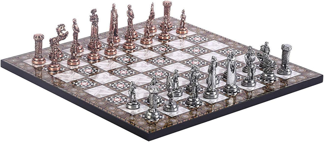 GiftHome Schach aus Kupfer für Erwachsene, mittelalterliche britische Armee, Antikoptik, handgeferti