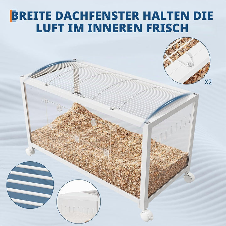 XXL Hamsterkäfig aus Metall und Acrylglas, 360° Panorama Sicht Nagergehege für Hamster, Ratten, Meer