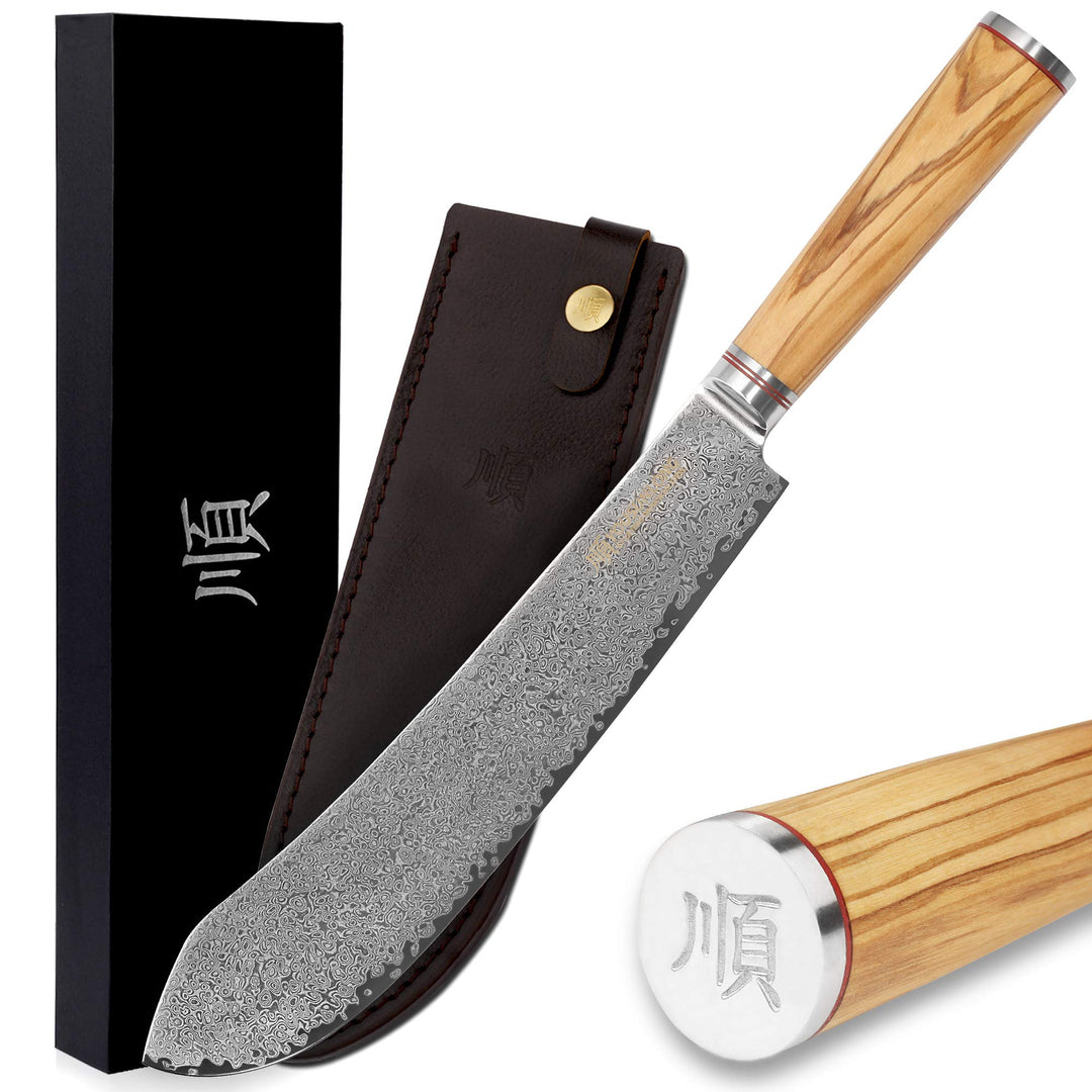 YOUSUNLONG Messer brechen Bull Nose Pro Metzgermesser 10 Zoll Japanischer VG10 gehämmerter Damaststa
