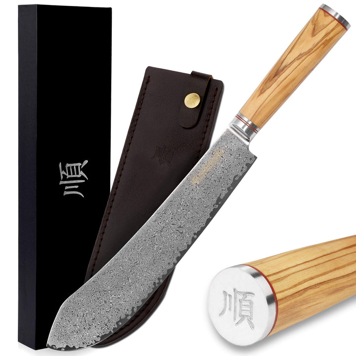 YOUSUNLONG Messer brechen Bull Nose Pro Metzgermesser 10 Zoll Japanischer VG10 gehämmerter Damaststa