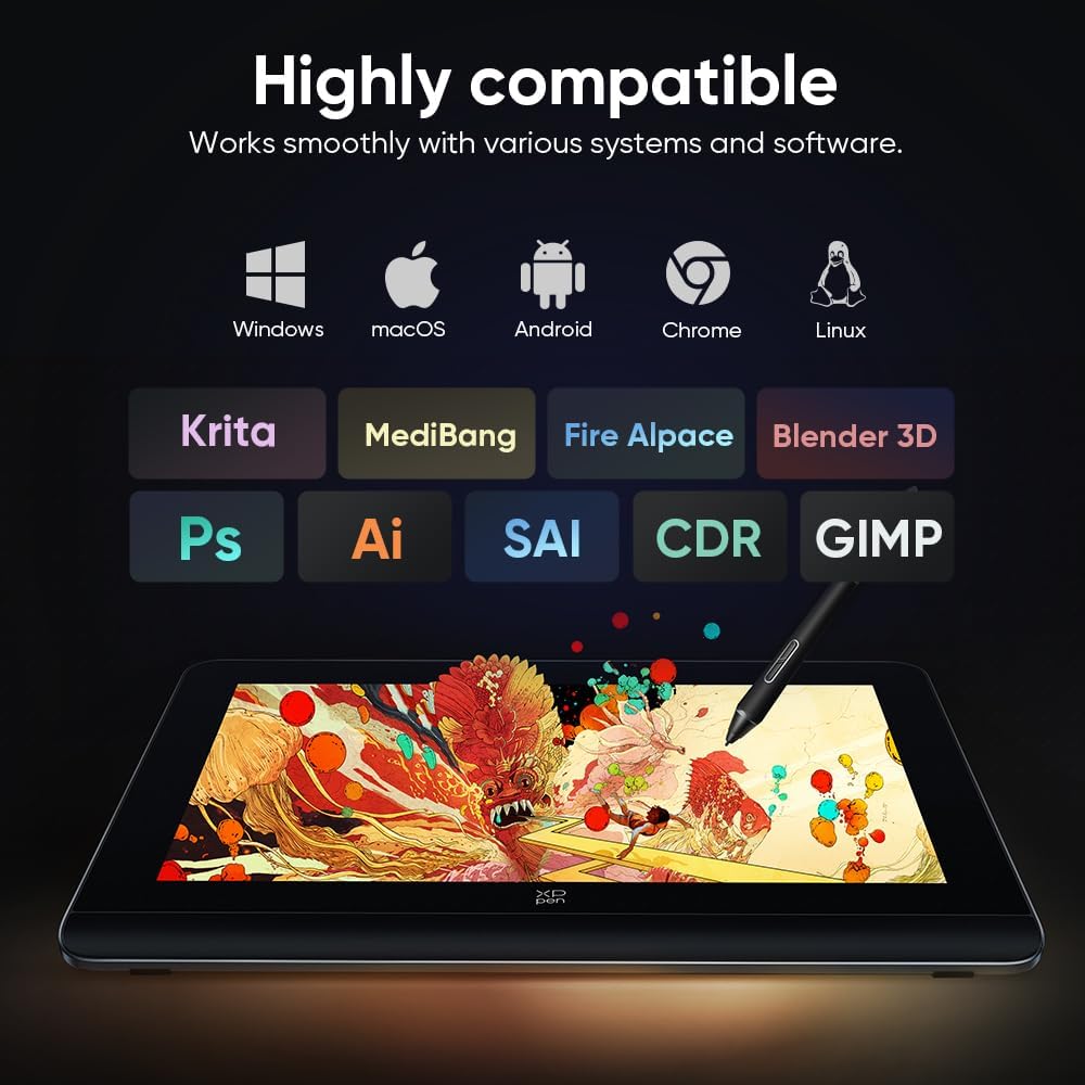 XPPen Grafikdisplay Artist 14 Gen.2 mit 16K X3 Pro Stift, 14 Zoll Display,Pen Tablet zum Zeichnen, 3