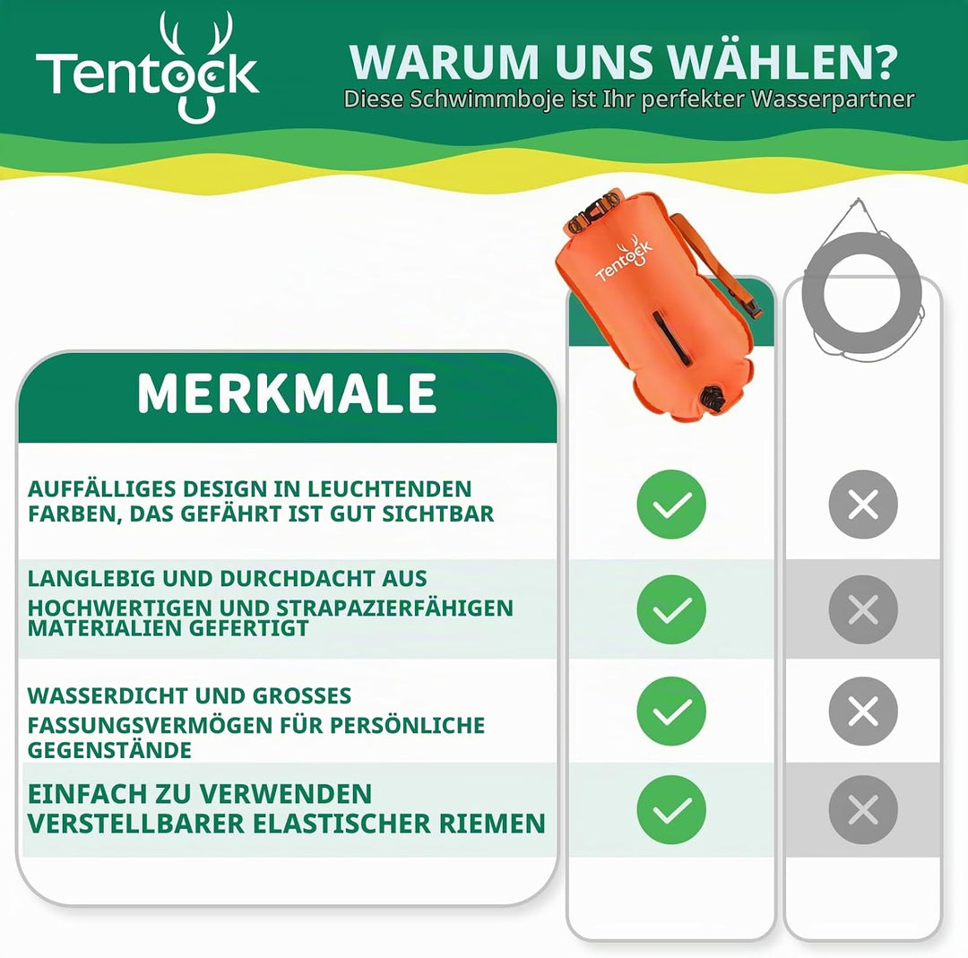 Tentock Schwimmboje 28L Wasserdicht Aufblasbare Trockentasche Schwimmen Sicherheitsschwimmer für Was