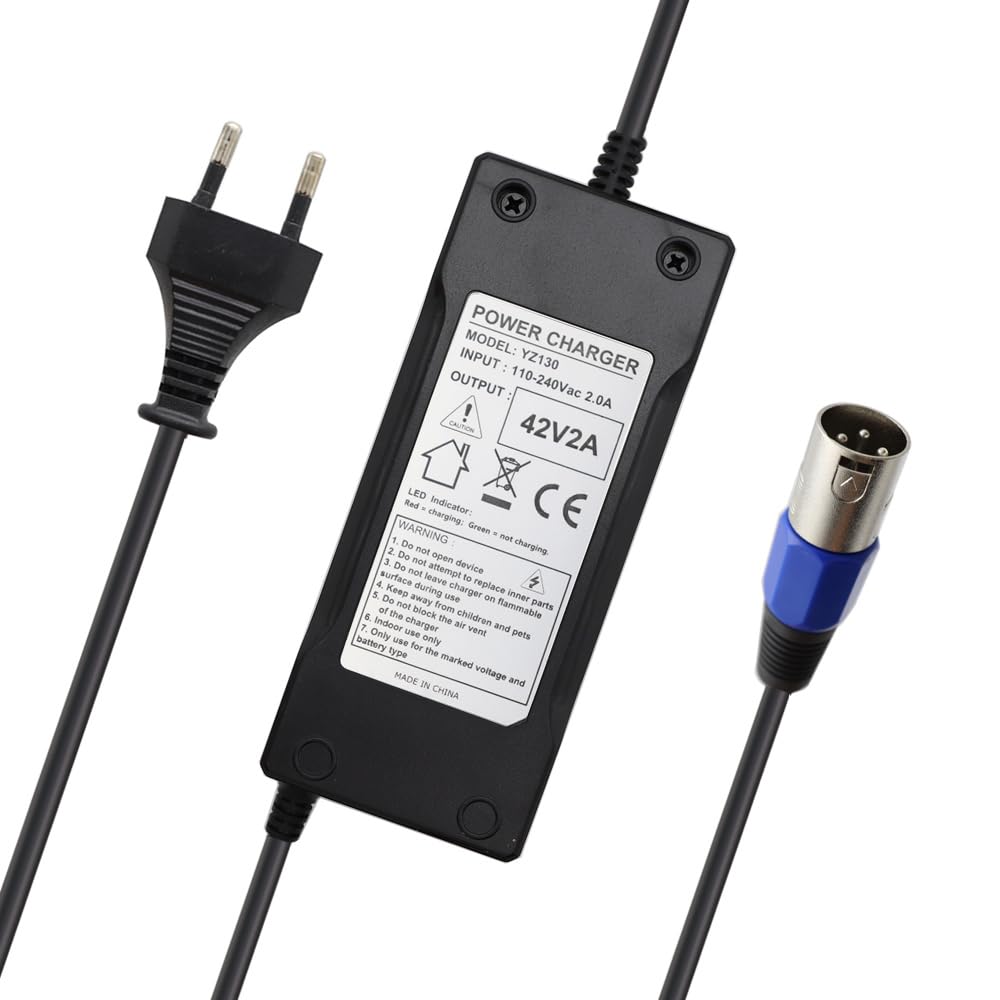 Abakoo Netzteil Ladegerät Ladekabel 42V 2A für 36V Elektro Fahrrad Roller ersetzt HP1202L3 3pin XLR