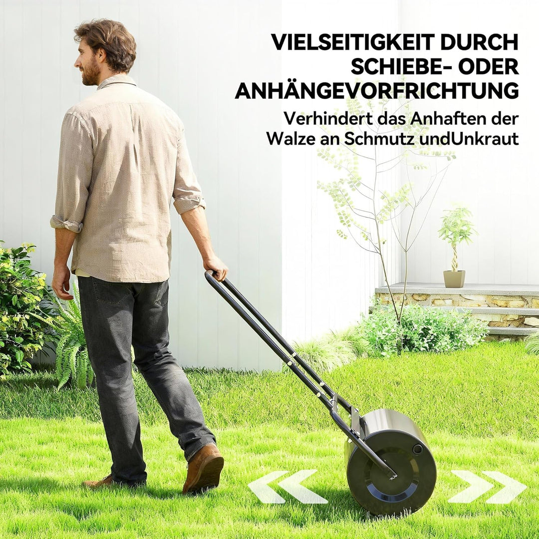 Outsunny Rasenwalze Gartenwalze befüllbar mit Wasser oder Sand, 50cm Breite Handwalze mit U-Griff, 3