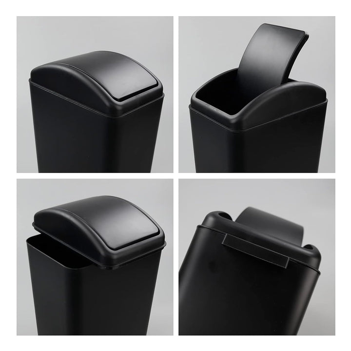 15 L Geruchshemmender Mülleimer mit Schwingdeckel, Kleiner Mülleimer mit Deckel, Schwarz, Schwarz