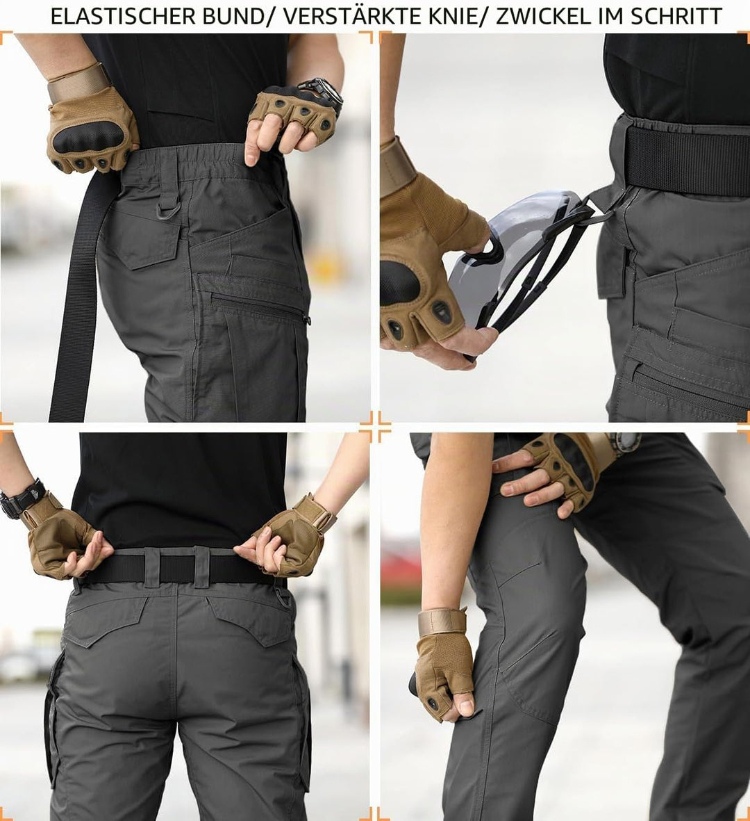 CARWORNIC Herren Taktische Hose wasserdichte Cargo Hose Militär Outdoorhose 30W / 32L Dunkelgrau, 30