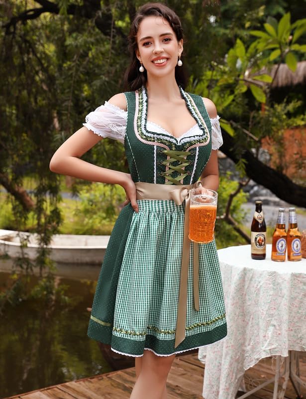 Clearlove Dirndl Damen midi 3tlg Trachtenkleid Damen Trachtenrock Trachtenmode Kleid Dirndlbluse für