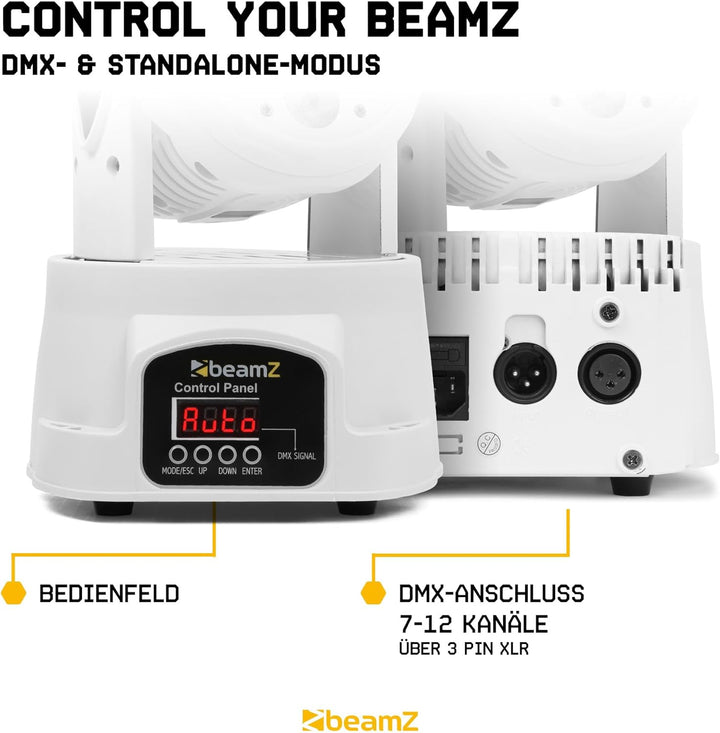 BEAMZ MHL74 Moving Head LED Disco Licht, mini Washer, RGBW Movinghead DMX, automatischer Modus, musi