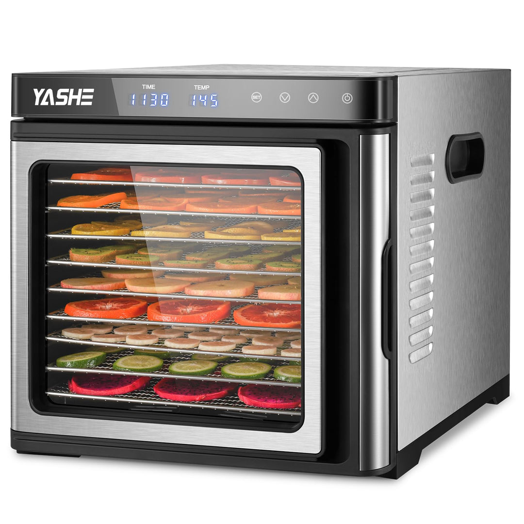 Edelstahl Dörrautomat, 1000W Dörrgerät für Obst und Gemüse mit LED-Anzeige, präziser Temperaturregel
