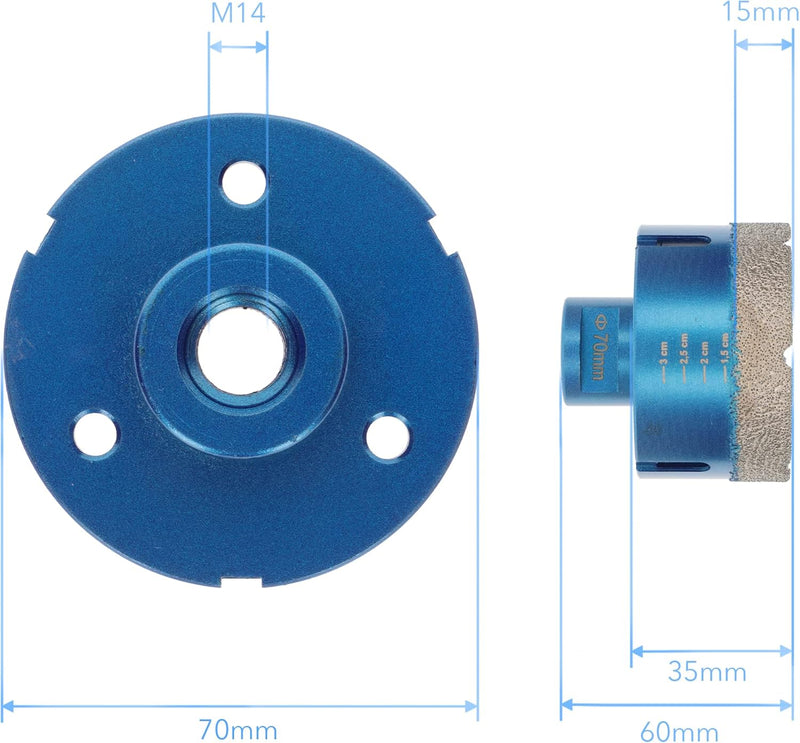 PRODIAMANT Diamant Fliesenbohrer 70 mm x M14 Fliese, Feinsteinzeug, Keramik für Winkelschleifer Prem