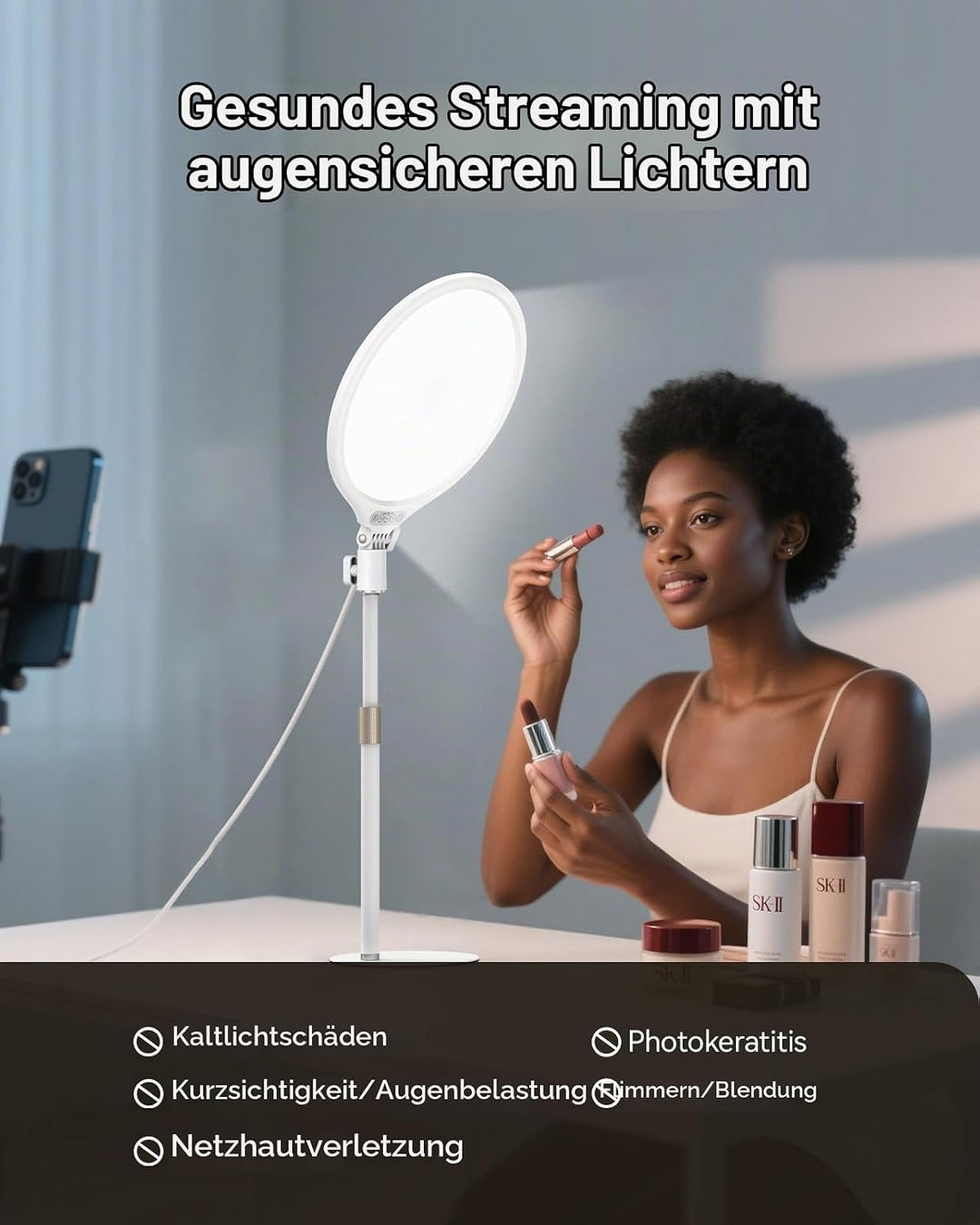 TELESIN Ringlicht mit Stativ Handy Laptop Videokonferenz Licht, 10.2" Ring Light Ringleuchte LED 9 L