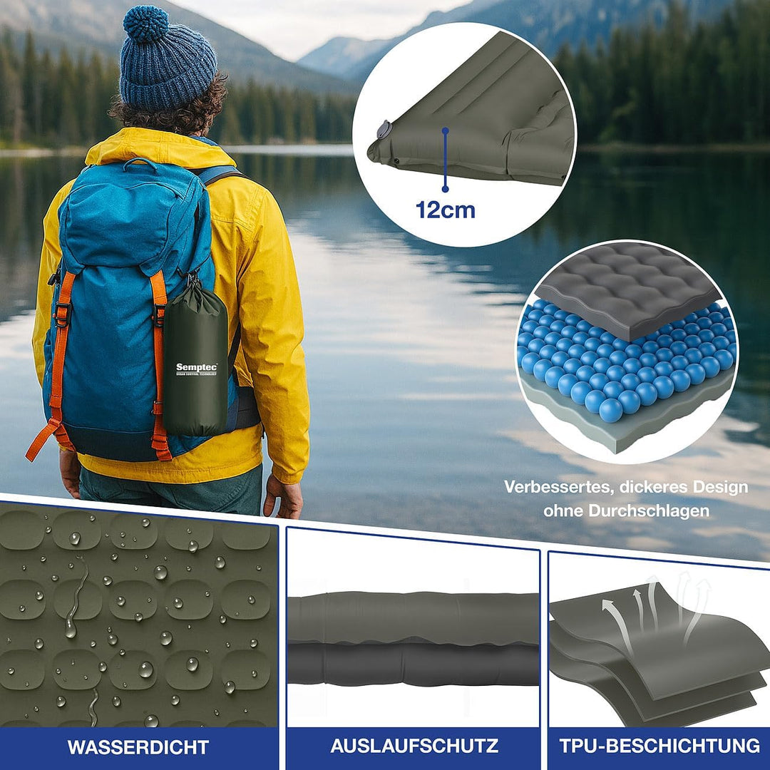 Semptec Urban Survival Technology Isomatte: Aufblasbare Luftmatte mit Fusspressepumpe, Kissen und Tr