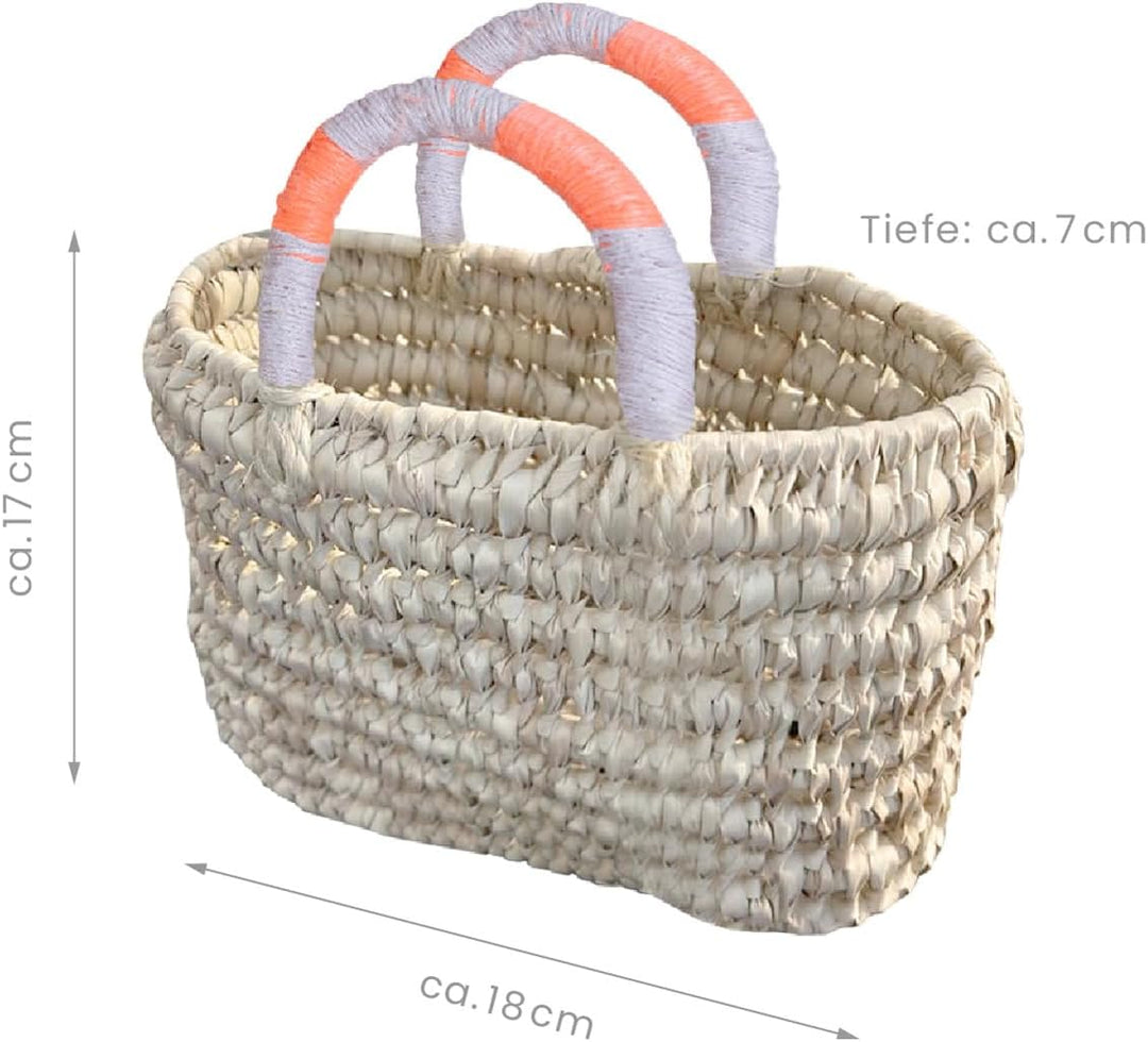 kikadu Kids Shopper Pink aus Palmenblätter, 18 x 7 x 17 cm, nachhaltiger Einkaufskorb für Kinder ab