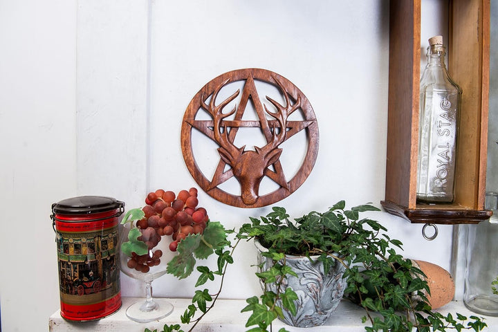 Windalf Keltische Wanddekoration CERNUNNOS Ø 25 cm Hirsch Pentagramm Wandfigur Celtic Wandkunst Schu