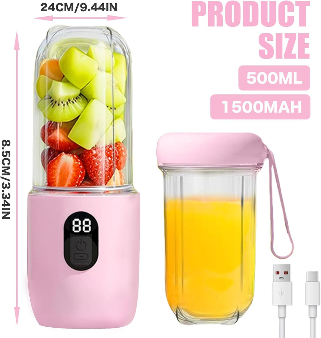 Tragbarer Mixer Smoothie Maker to Go, 500ML Portabler Elektrischer Saftpresse mit Digitalanzeige, 16