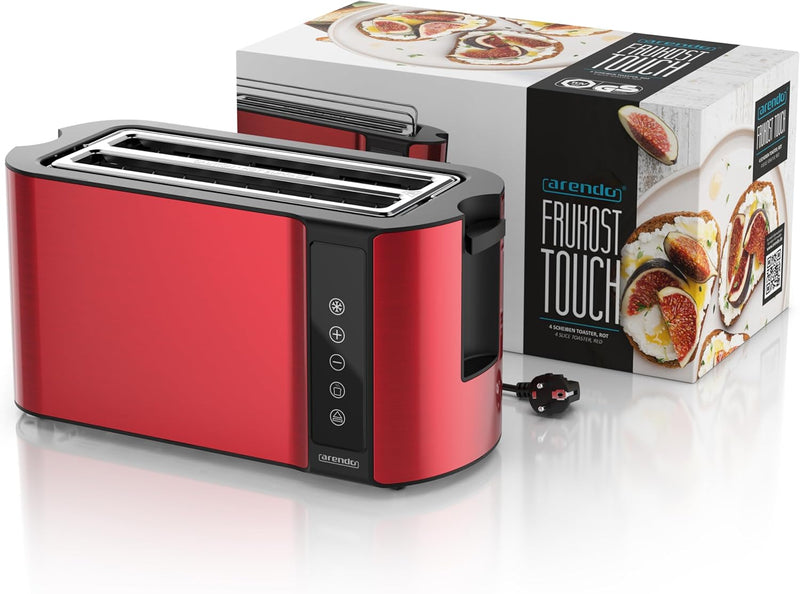 Arendo - Edelstahl Toaster Langschlitz 4 Scheiben- Touchscreen – Doppelwandgehäuse – Integrierter Br